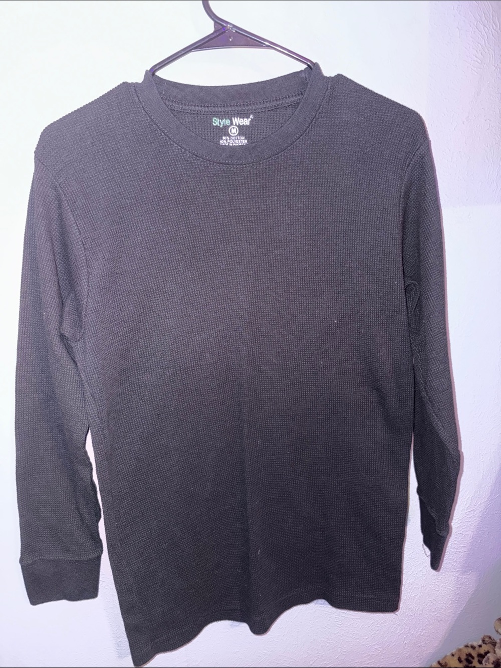 Men’s Black Waffle-Knit Long Sleeve Shirt